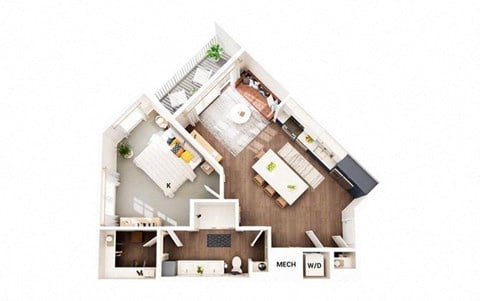Floor plan for 1 bed, 1 bath, 746 sqft